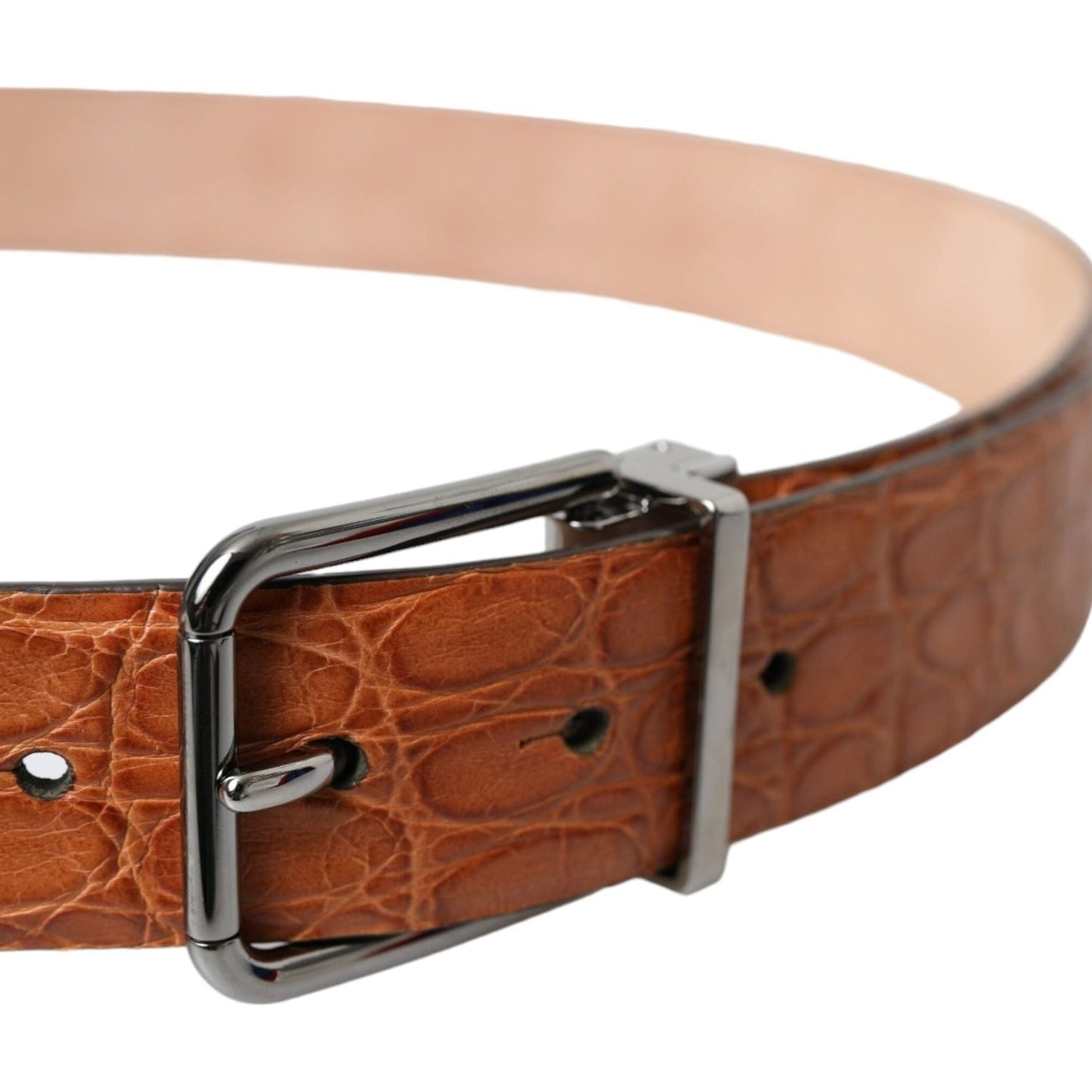 Dolce & Gabbana Brown Exotic Leather Silver Metal Buckle Belt Dolce & Gabbana