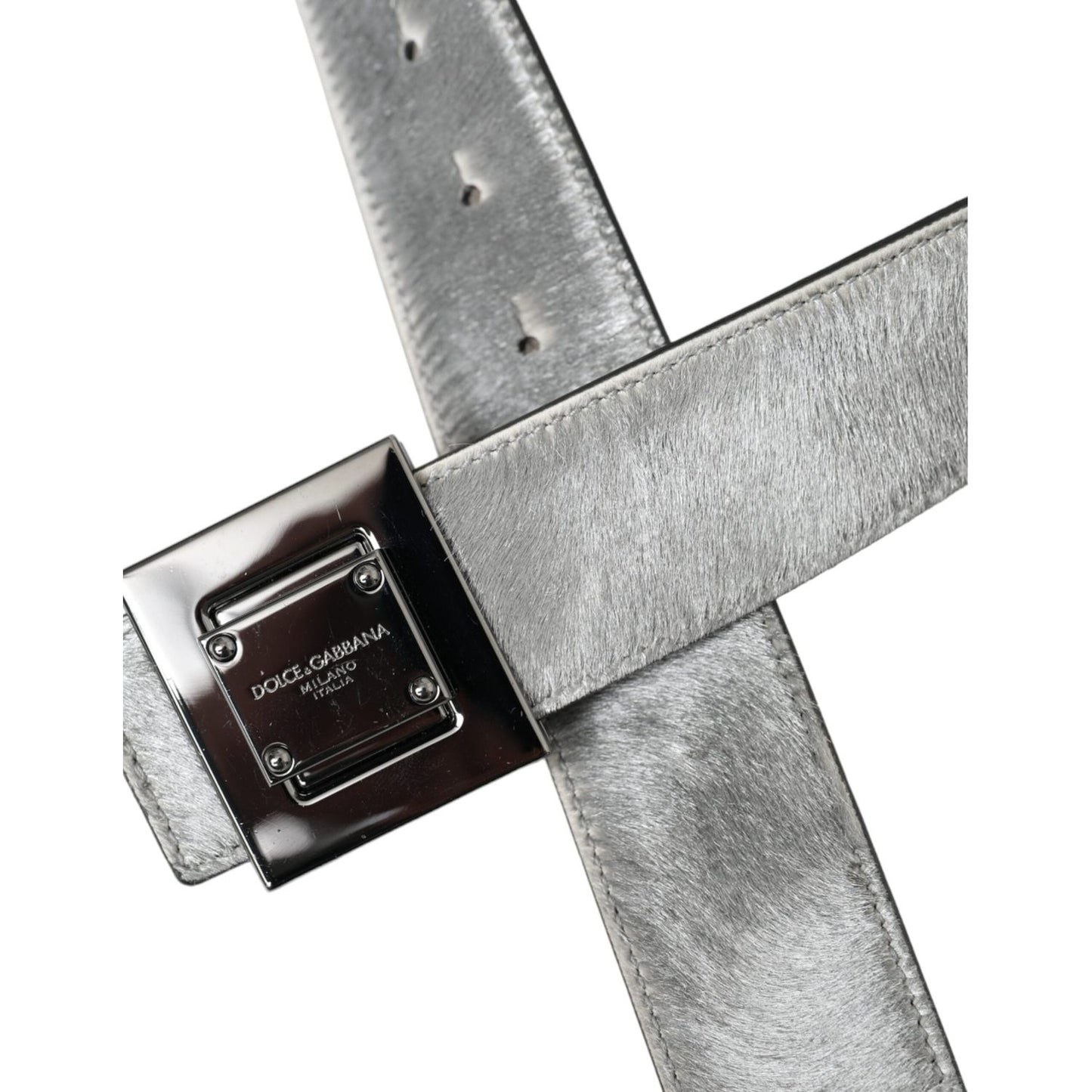 Dolce & Gabbana Silver Leather Square Metal Buckle Belt Dolce & Gabbana