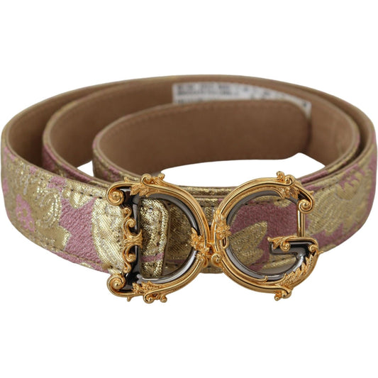 Pink Jaquard DG Logo Gold Metal Buckle Belt