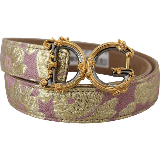 Pink Jaquard DG Logo Gold Metal Buckle Belt