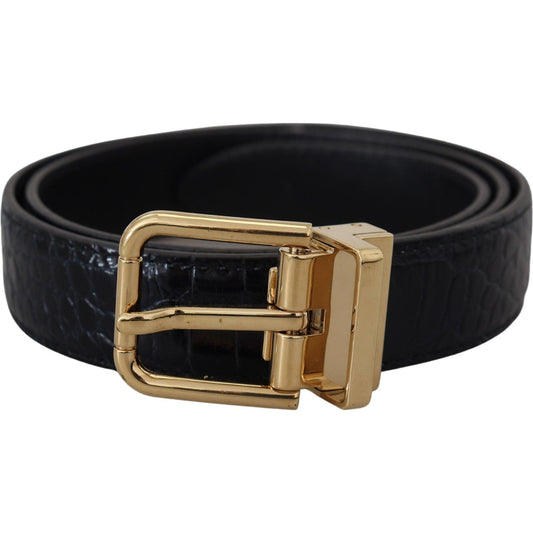 Dolce & Gabbana Black Exotic Leather Gold Metal Buckle Belt Dolce & Gabbana