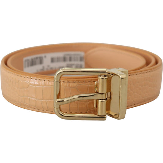 Beige Exotic Leather Gold Metal Buckle Belt