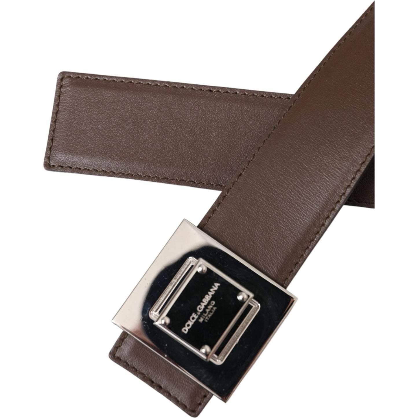 Dolce & Gabbana Brown Calf Leather Square Metal Buckle Belt Dolce & Gabbana