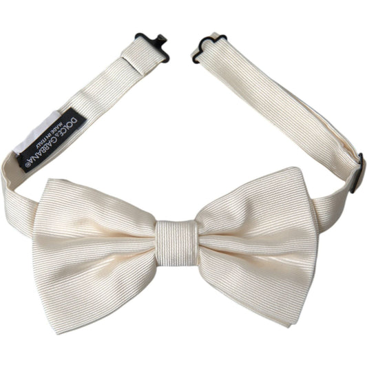 Dolce & Gabbana Off White Silk Adjustable Neck Men Bow Tie Dolce & Gabbana