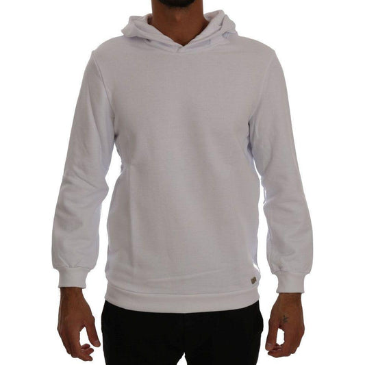 Daniele Alessandrini White Pullover Hodded Cotton Sweater Daniele Alessandrini