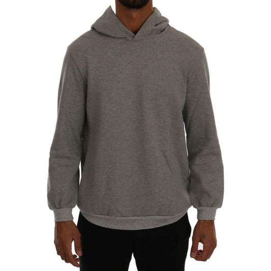 Daniele Alessandrini Gray Pullover Hodded Cotton Sweater Daniele Alessandrini