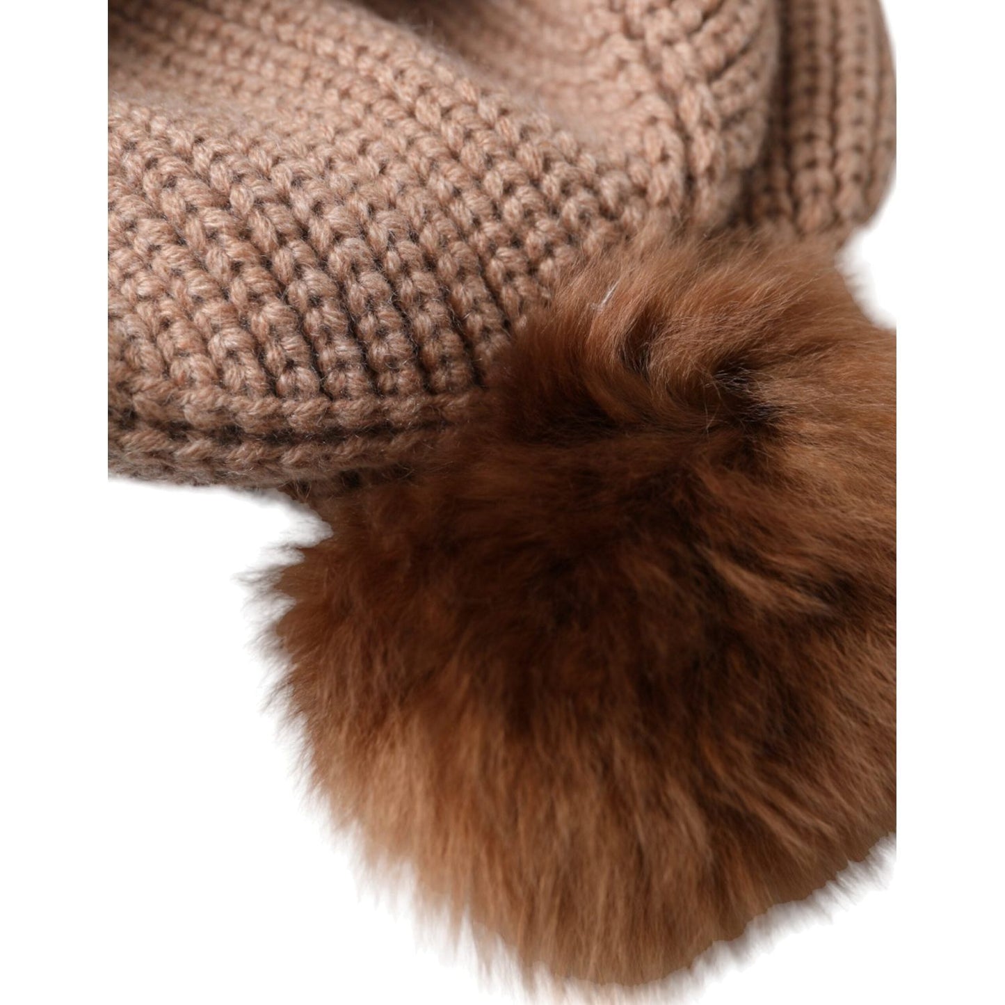 Dolce & Gabbana Brown Solid Knitted Fur Ball Winter Beanie Hat Dolce & Gabbana