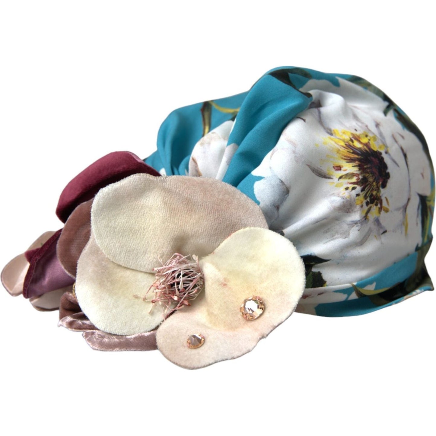 Dolce & Gabbana Blue Floral Motif Turban Head Hat Women Dolce & Gabbana