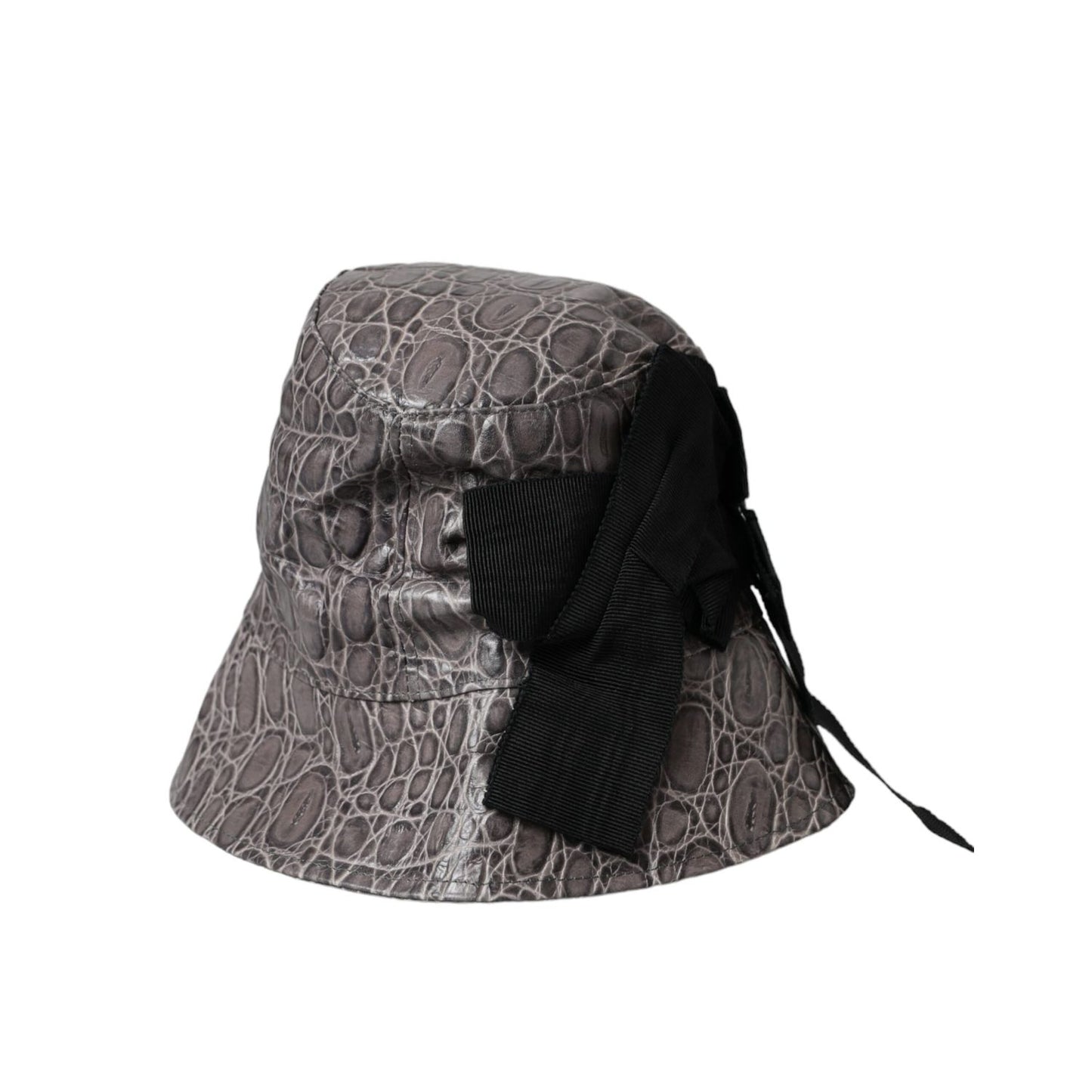 Dolce & Gabbana Black Gray Patterned Leather Bucket Hat