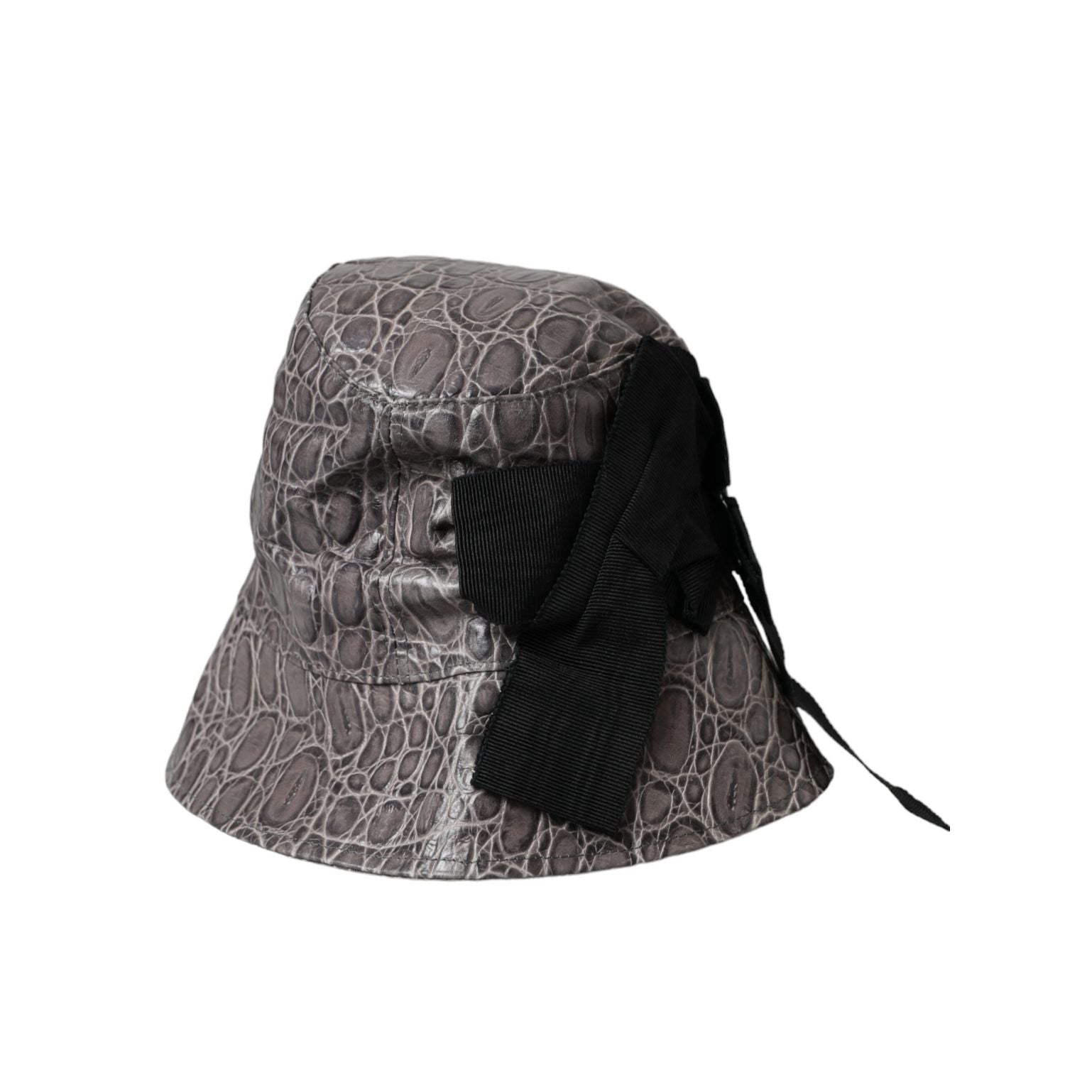 Dolce & Gabbana Black Gray Patterned Leather Bucket Hat