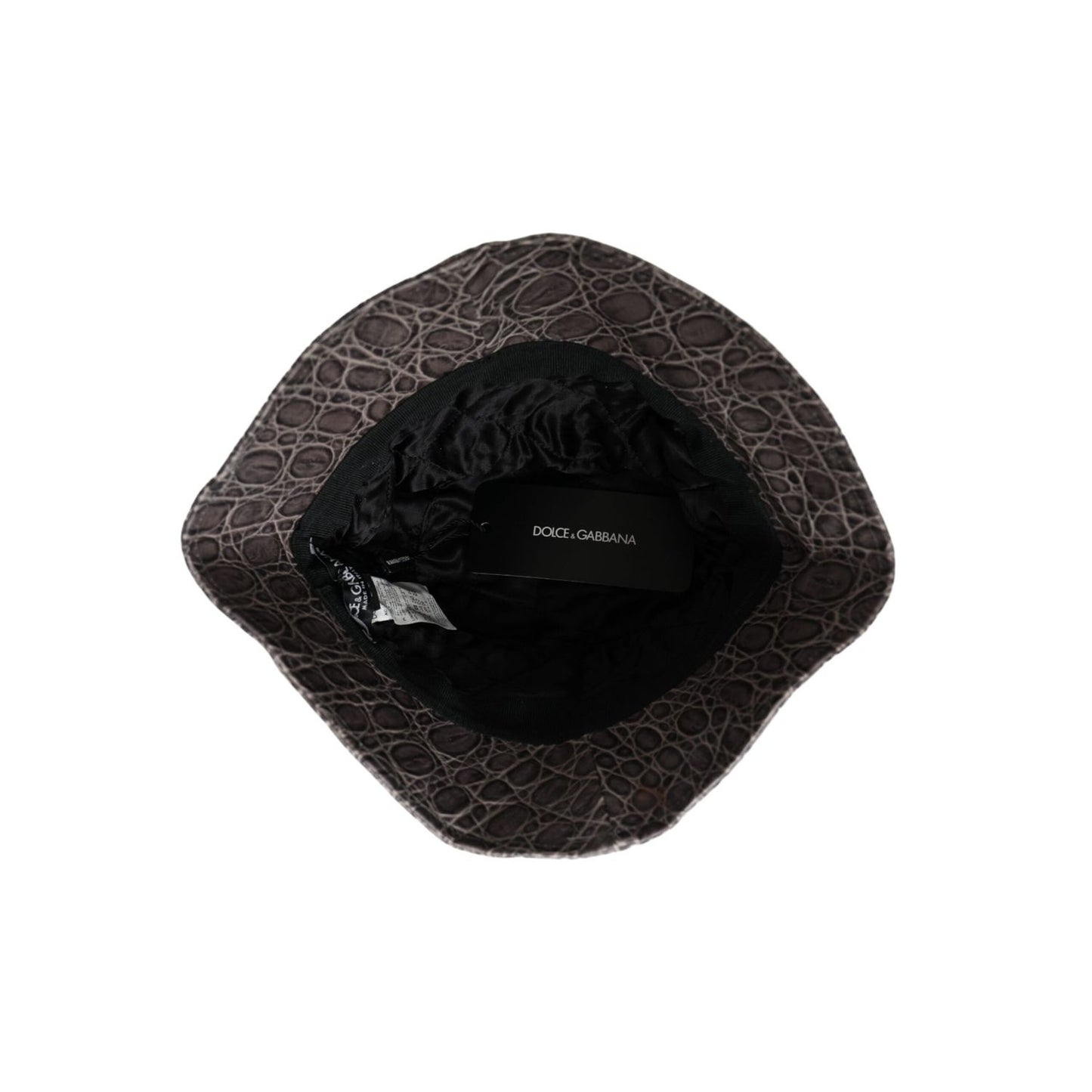Dolce & Gabbana Black Gray Patterned Leather Bucket Hat