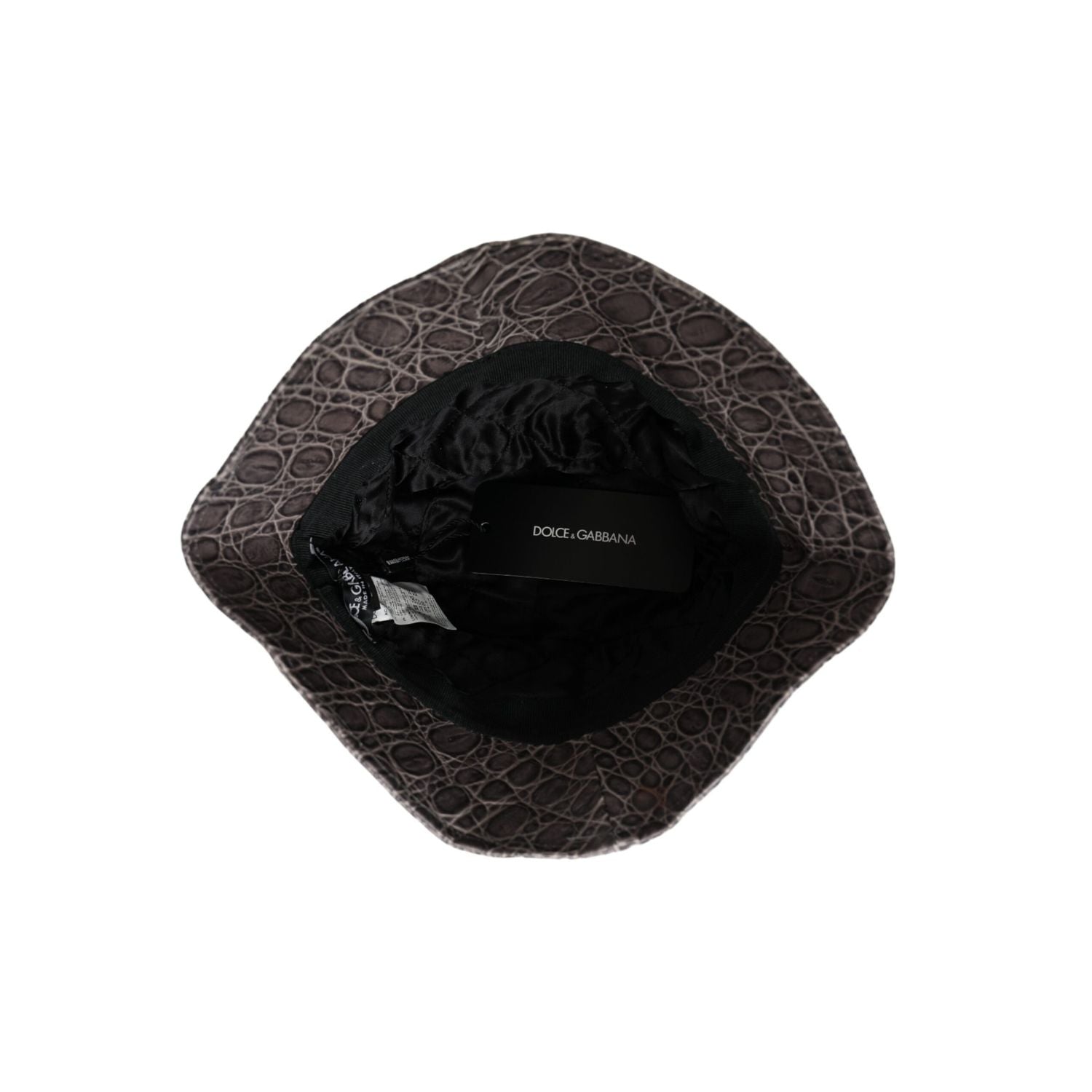 Dolce & Gabbana Black Gray Patterned Leather Bucket Hat