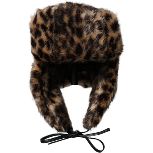 Dolce & Gabbana Multicolor Leopard Fur Trapper Women Hat Dolce & Gabbana