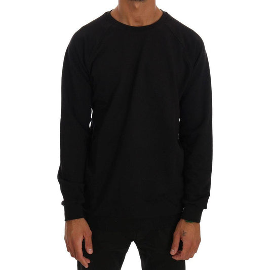 Daniele Alessandrini Black Crewneck Cotton Pullover Sweater Daniele Alessandrini
