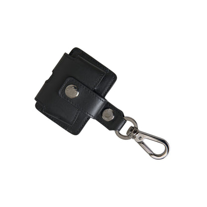 Dolce & Gabbana Black Plain Leather Silver Metal Airpods Case
