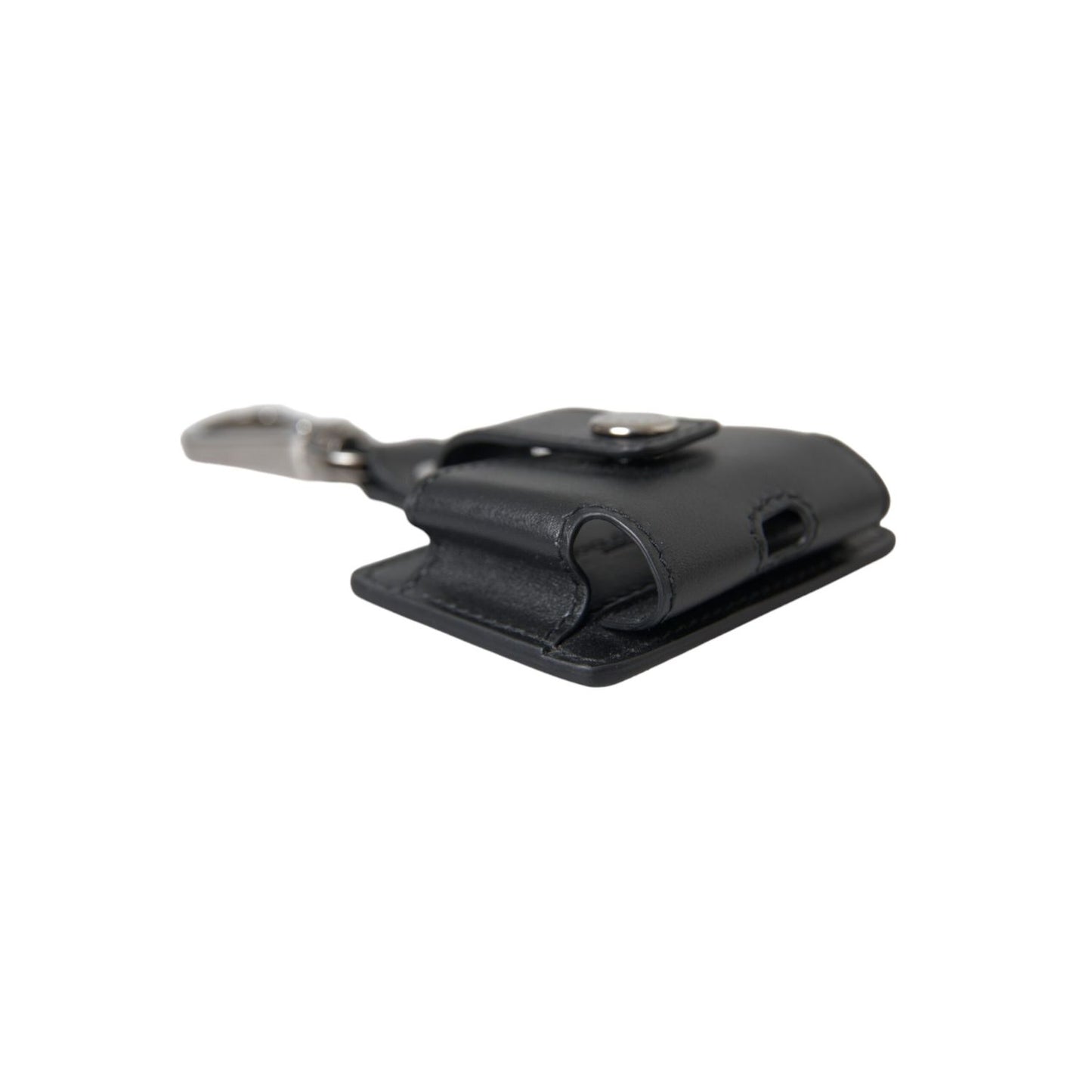 Dolce & Gabbana Black Plain Leather Silver Metal Airpods Case