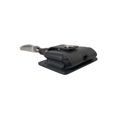 Dolce & Gabbana Black Plain Leather Silver Metal Airpods Case