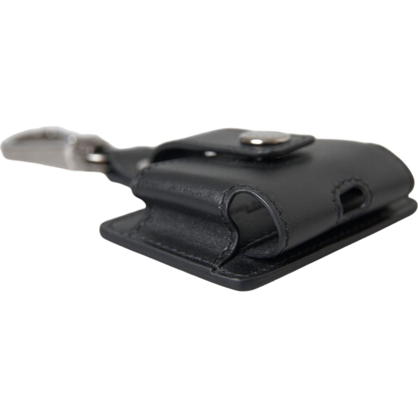 Dolce & Gabbana Black Plain Leather Silver Metal Airpods Case Dolce & Gabbana