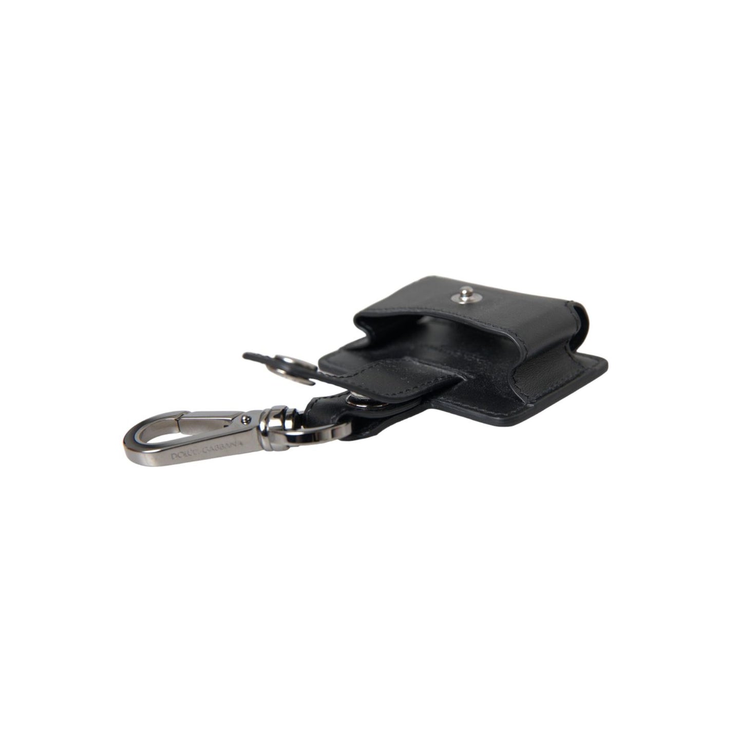Dolce & Gabbana Black Plain Leather Silver Metal Airpods Case