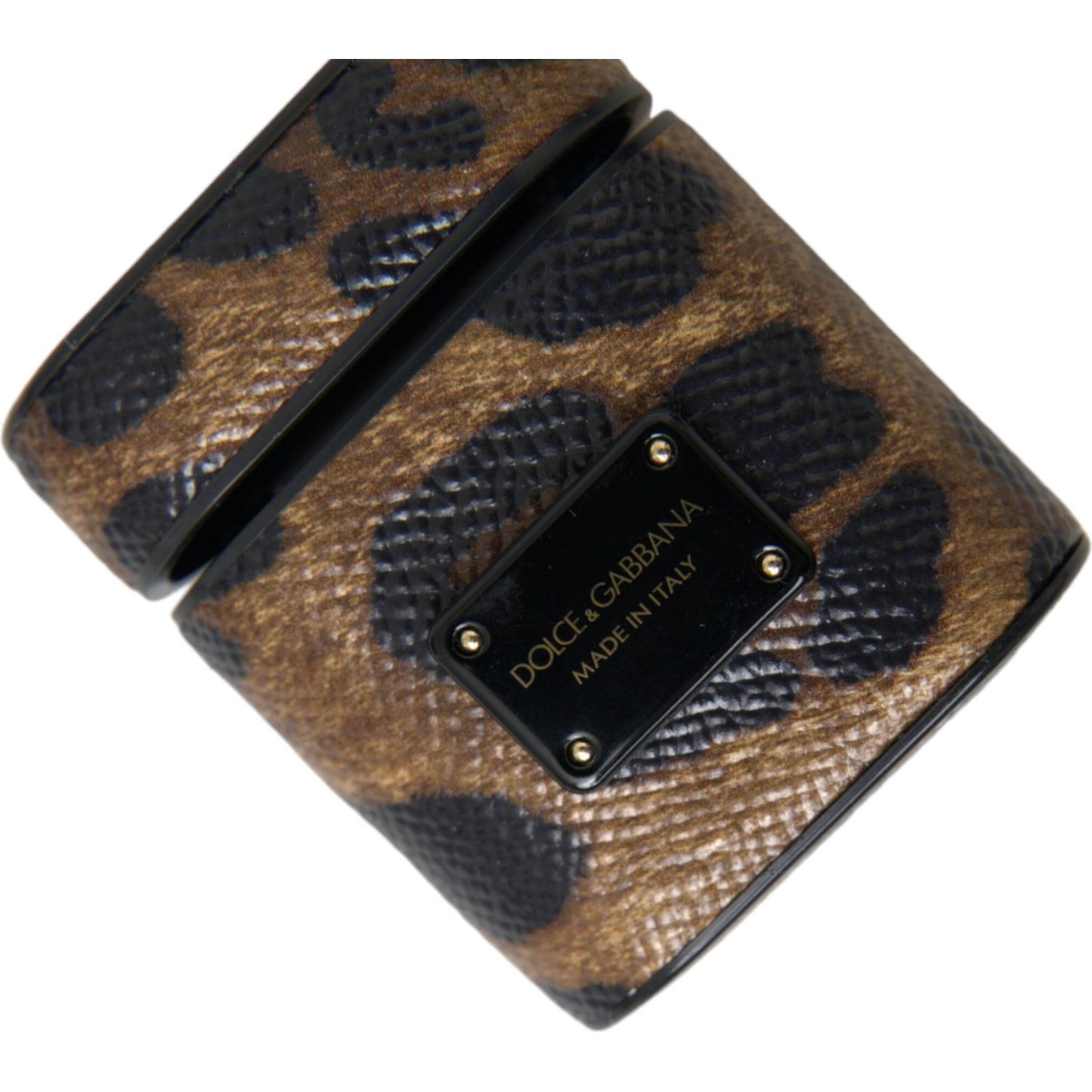 Dolce & Gabbana Brown Leopard Calf Leather Metal Logo Plaque Airpods Case Dolce & Gabbana