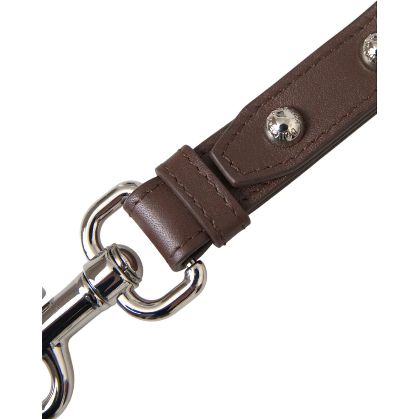 Dolce & Gabbana Brown Plain Leather Silver Brass Keyring Holder Keychain Dolce & Gabbana