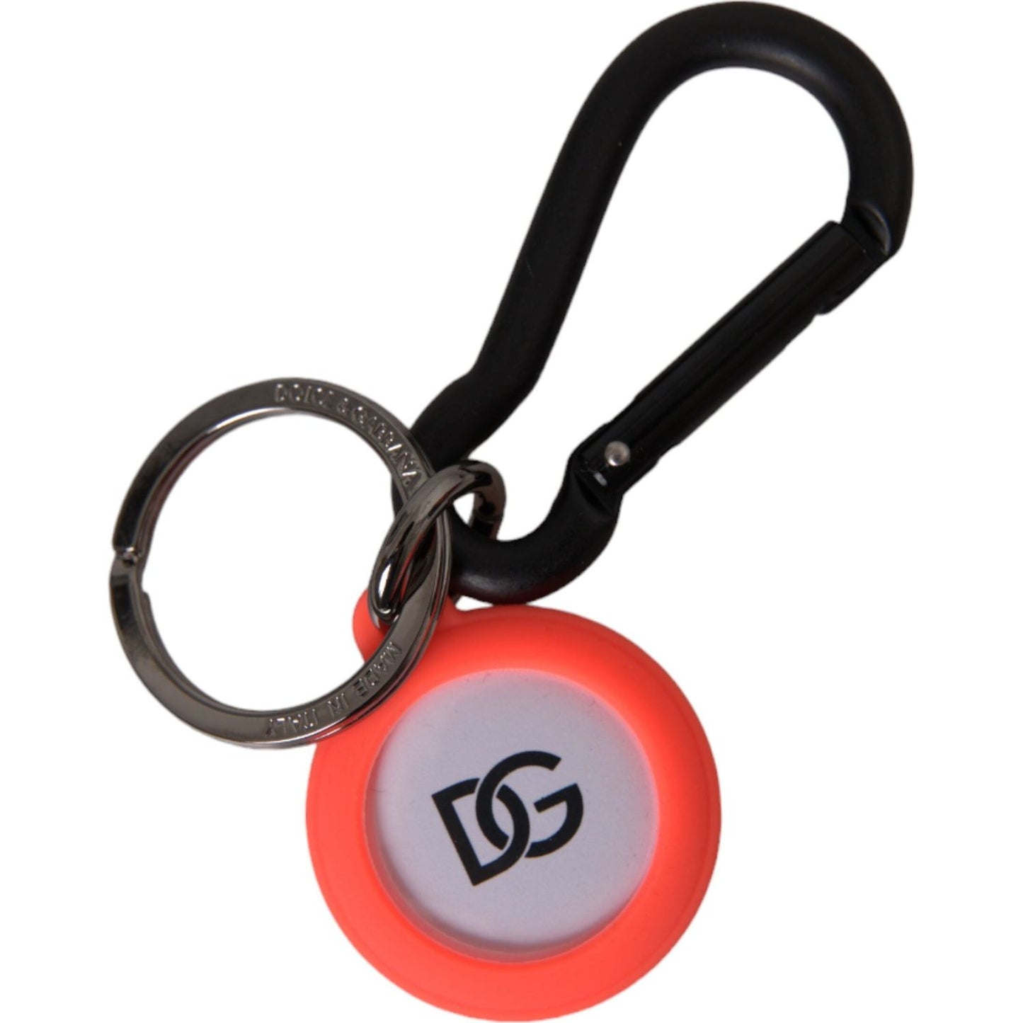 Dolce & Gabbana Red Orange Rubber DG Logo Round Metal Keyring Keychain Dolce & Gabbana