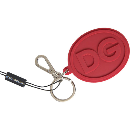 Red Rubber DG Logo Silver Brass Metal Keyring Keychain