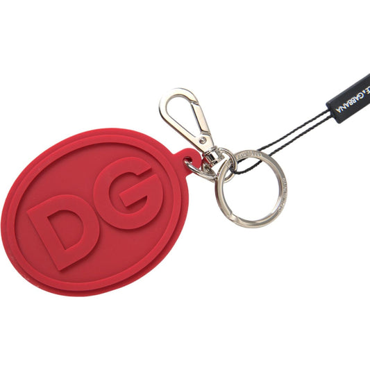 Dolce & Gabbana Red Rubber DG Logo Silver Brass Metal Keyring Keychain Dolce & Gabbana