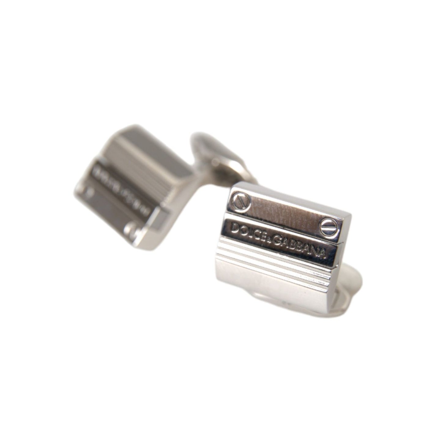 Dolce & Gabbana Silver Plated Metal Brass DG Logo Pin Cufflinks