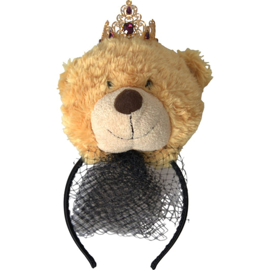 Brown Teddy Bear Gold Crystal Crown Hair Band Diadem