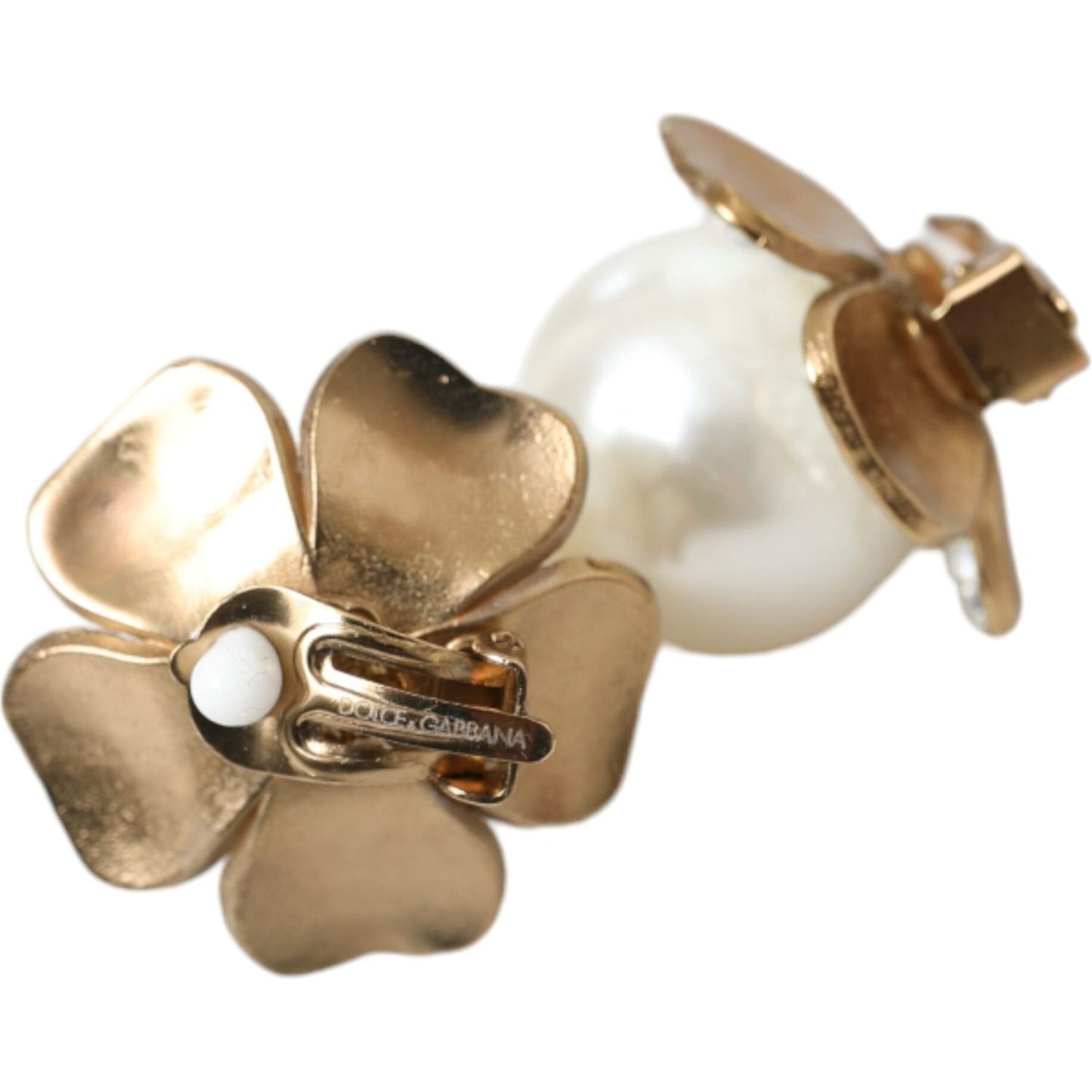 Dolce & Gabbana Gold Tone Maxi Faux Pearl Floral Clip-on Jewelry Earrings Dolce & Gabbana