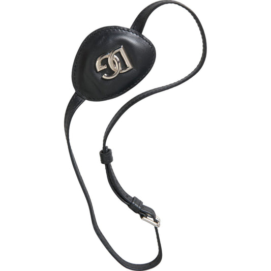 Black Calfskin Leather Metal DG Logo Eye Patch