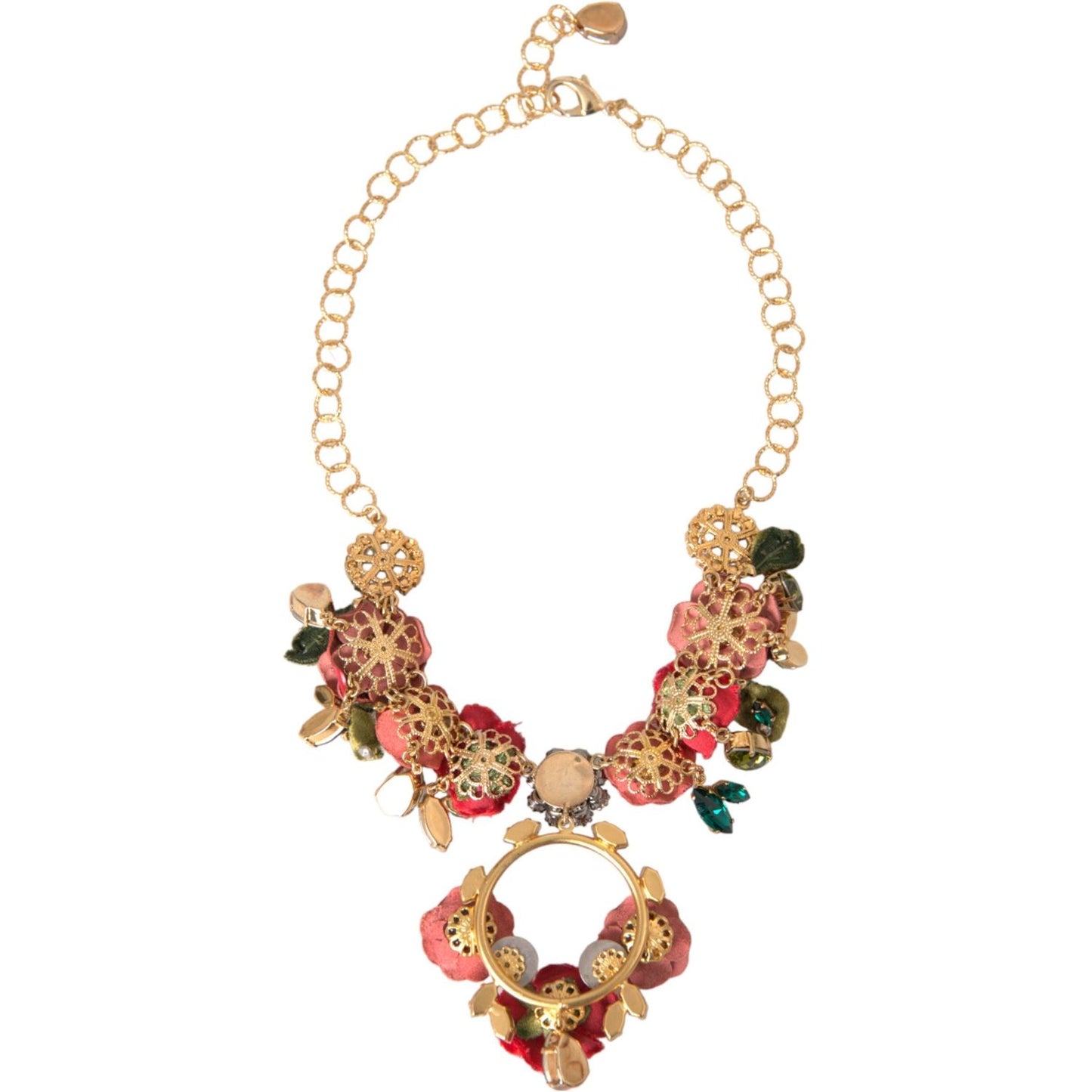 Dolce & Gabbana Gold Brass Link Chain RosePetal Crystal Pendant Necklace Dolce & Gabbana