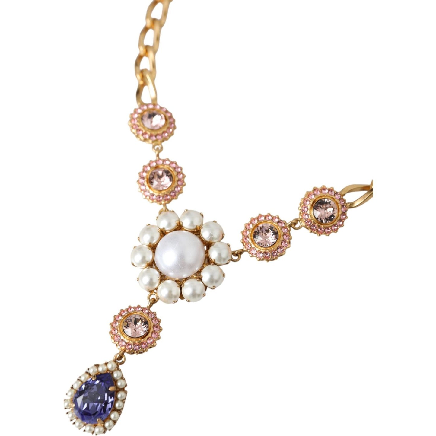 Dolce & Gabbana Gold Brass Crystal Purple Pink Pearl Pendants Necklace Dolce & Gabbana