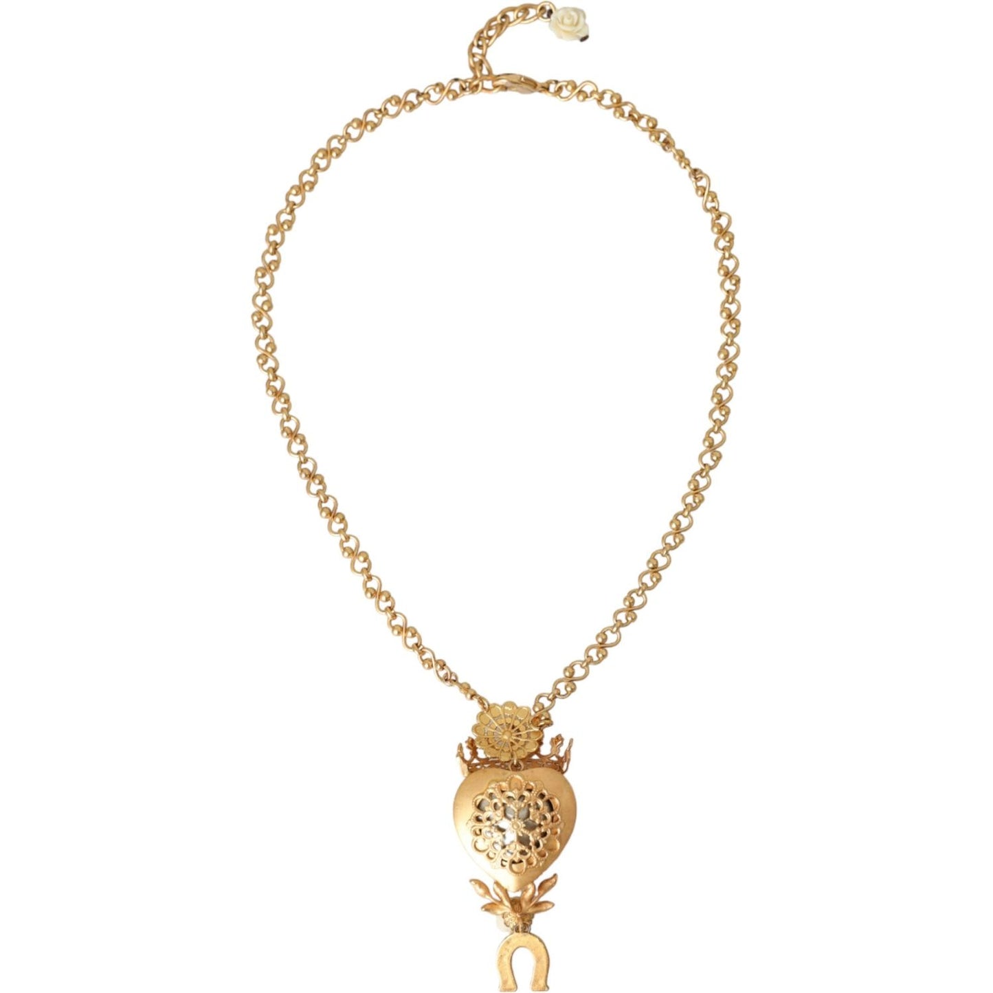 Dolce & Gabbana Gold Brass Chain Sacred Heart Crystal Charm Necklace Necklace Dolce & Gabbana