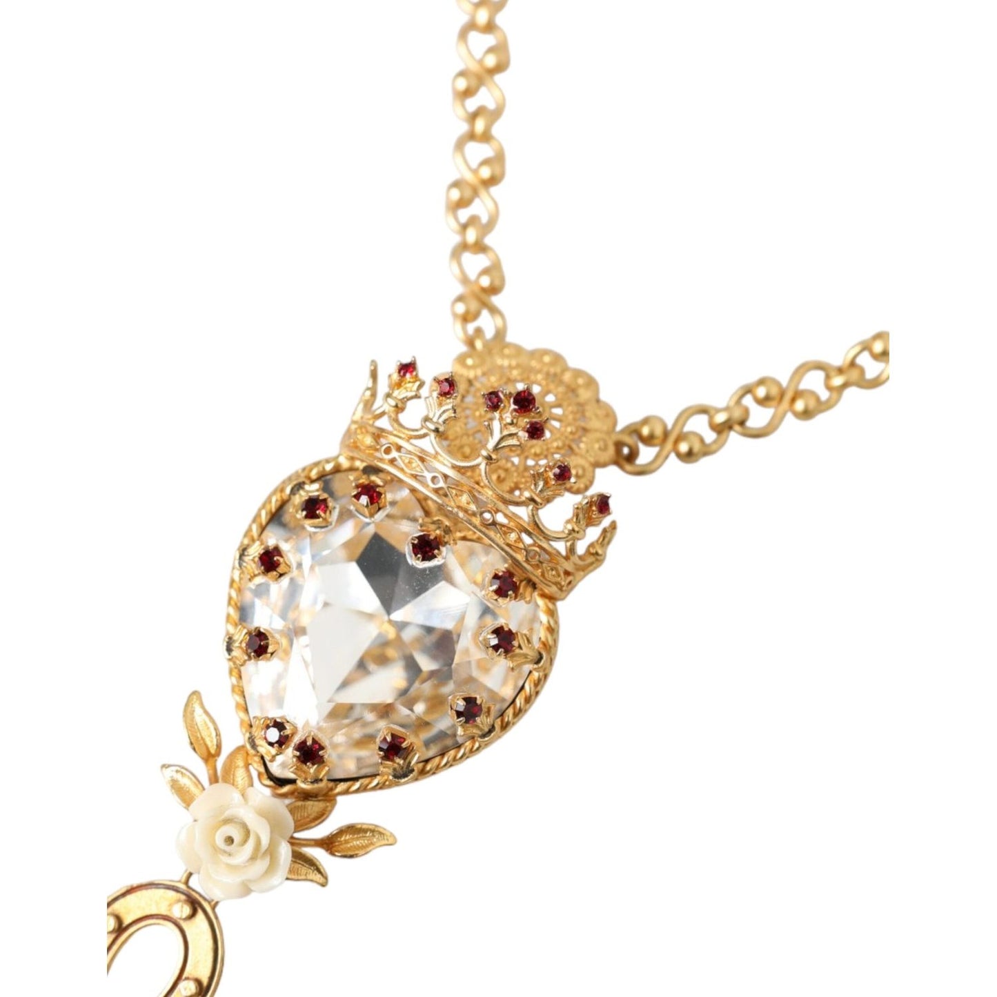 Dolce & Gabbana Gold Brass Chain Sacred Heart Crystal Charm Necklace Necklace Dolce & Gabbana