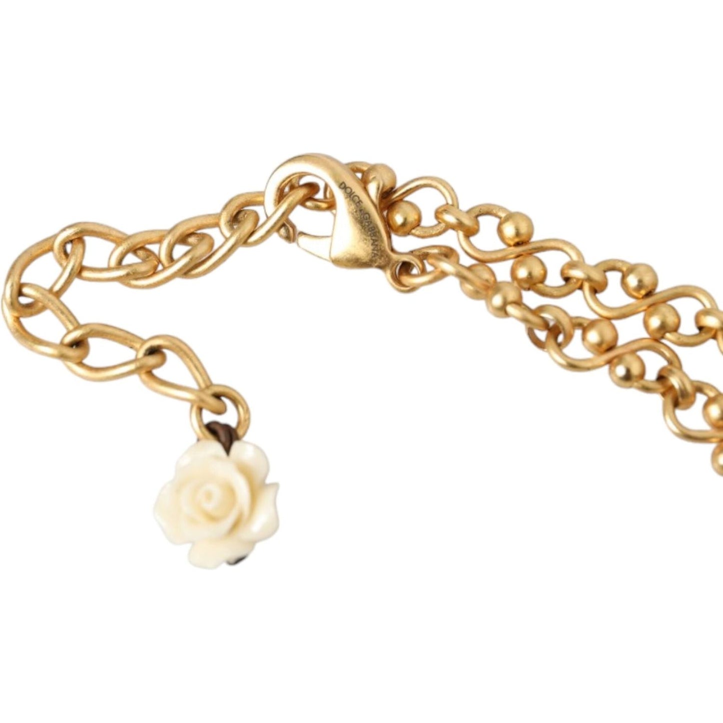 Dolce & Gabbana Gold Brass Chain Sacred Heart Crystal Charm Necklace Necklace Dolce & Gabbana