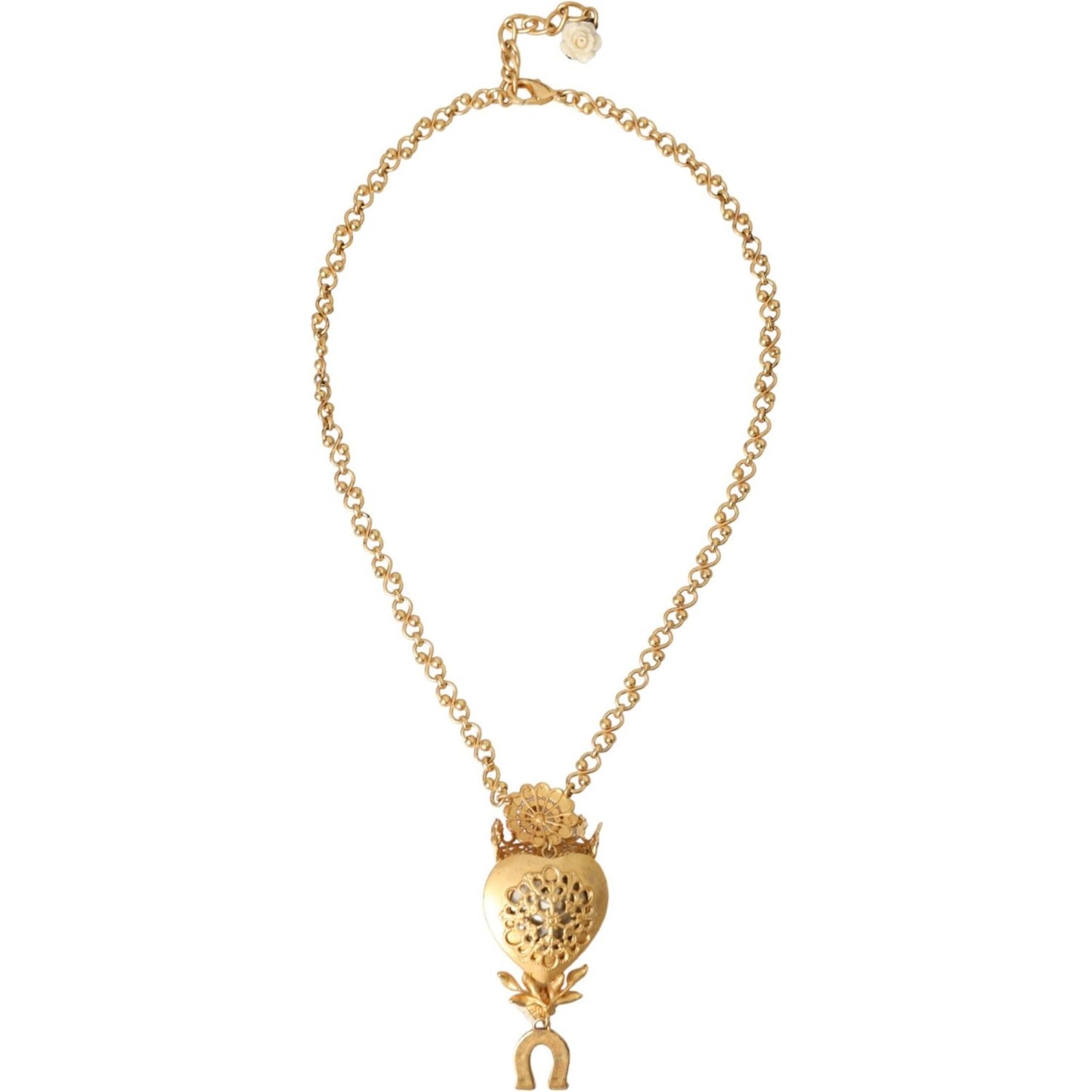 Dolce & Gabbana Gold Brass Chain Sacred Heart Crystal Charm Necklace Necklace Dolce & Gabbana