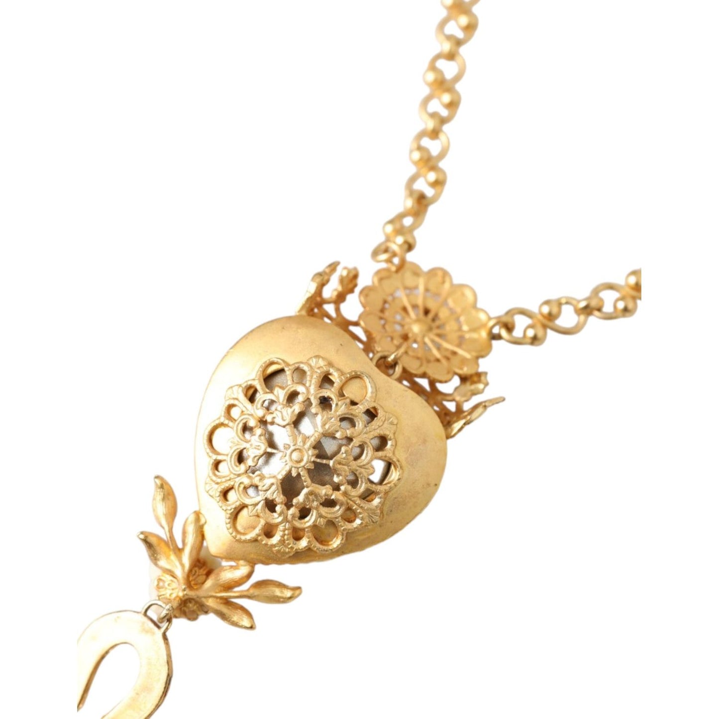 Dolce & Gabbana Gold Brass Chain Sacred Heart Crystal Charm Necklace Necklace Dolce & Gabbana