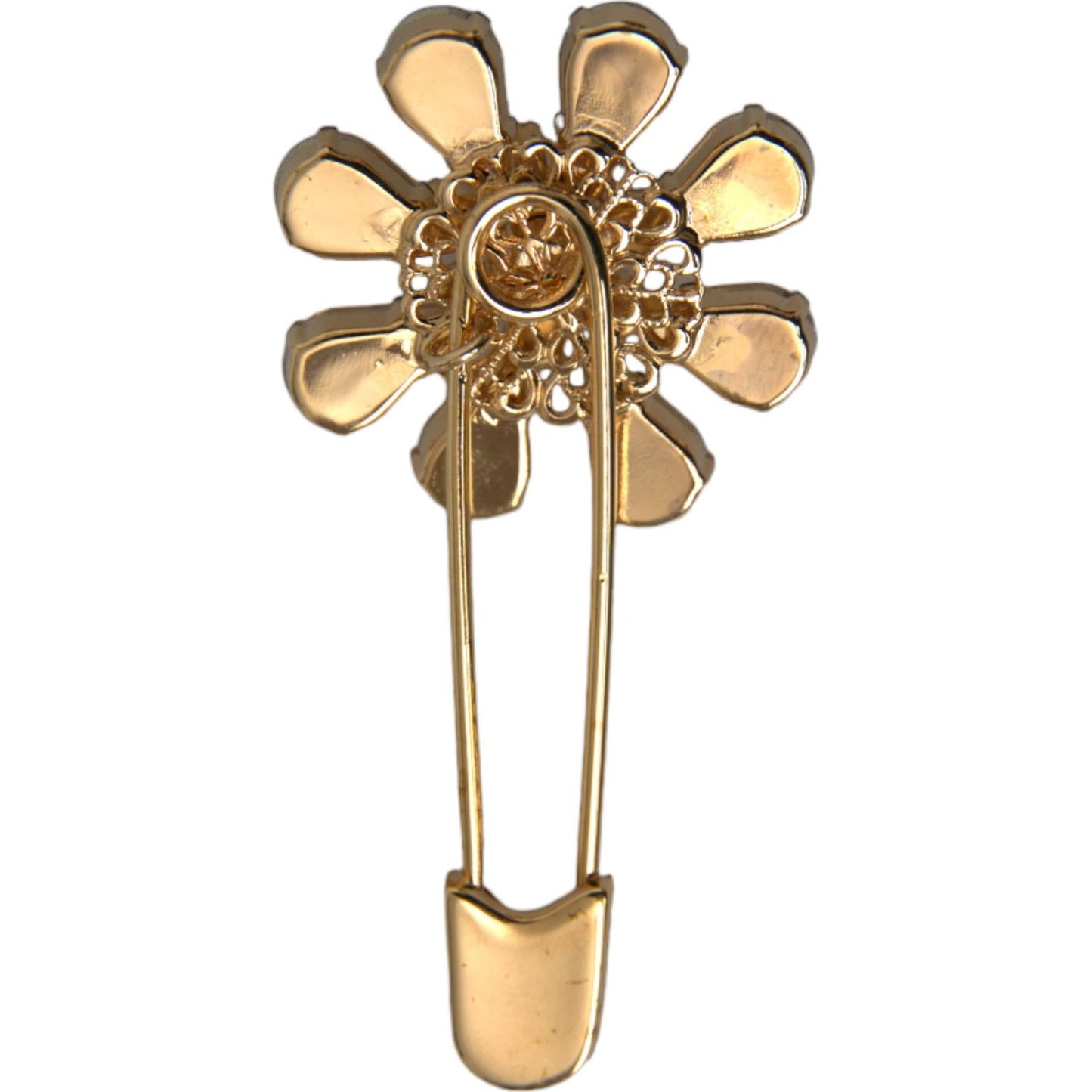 Dolce & Gabbana Gold Brass Floral Crystal Jewelry Brooch Pin Dolce & Gabbana