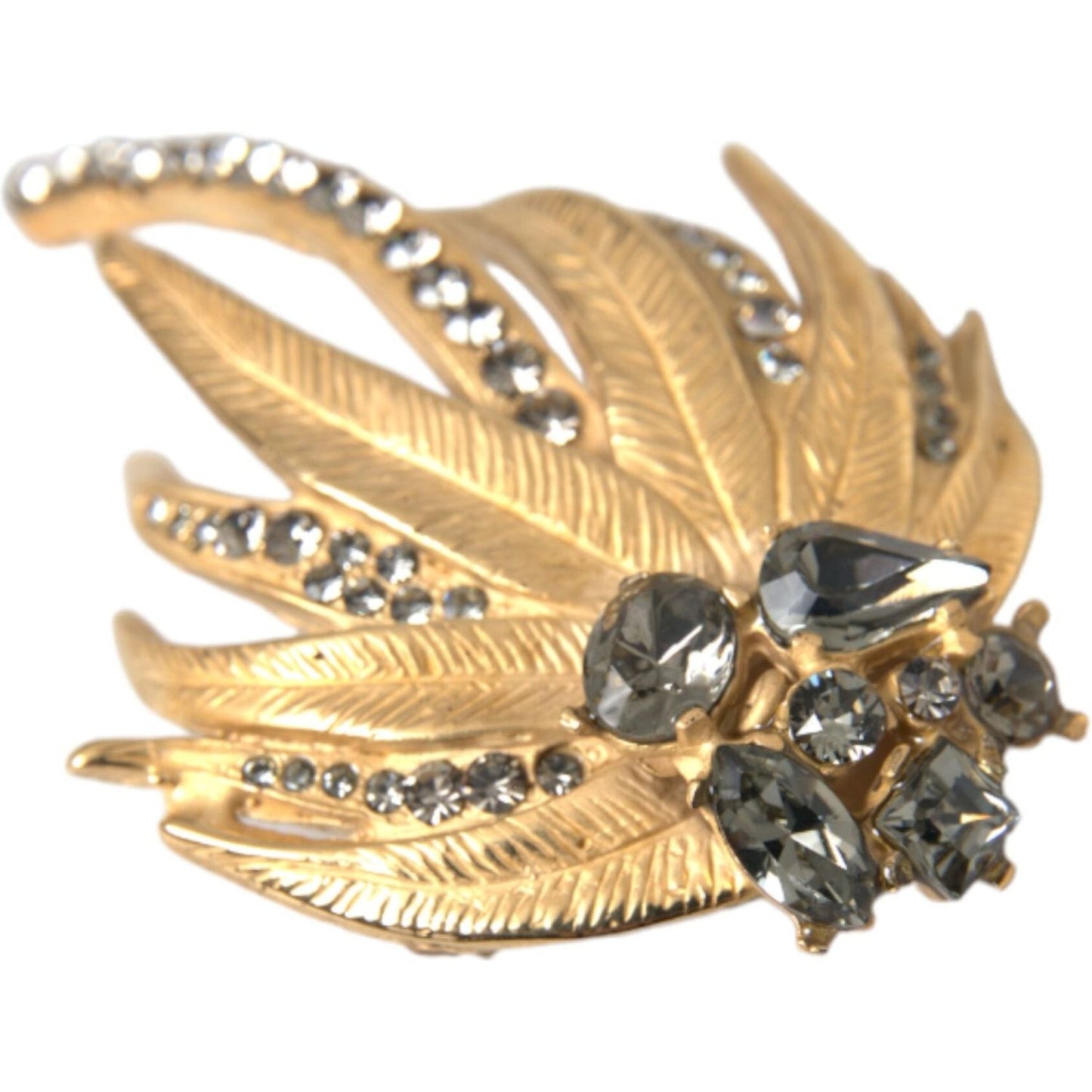 Dolce & Gabbana Gold Brass Leaf Crystal Embellished Brooch Pin Dolce & Gabbana