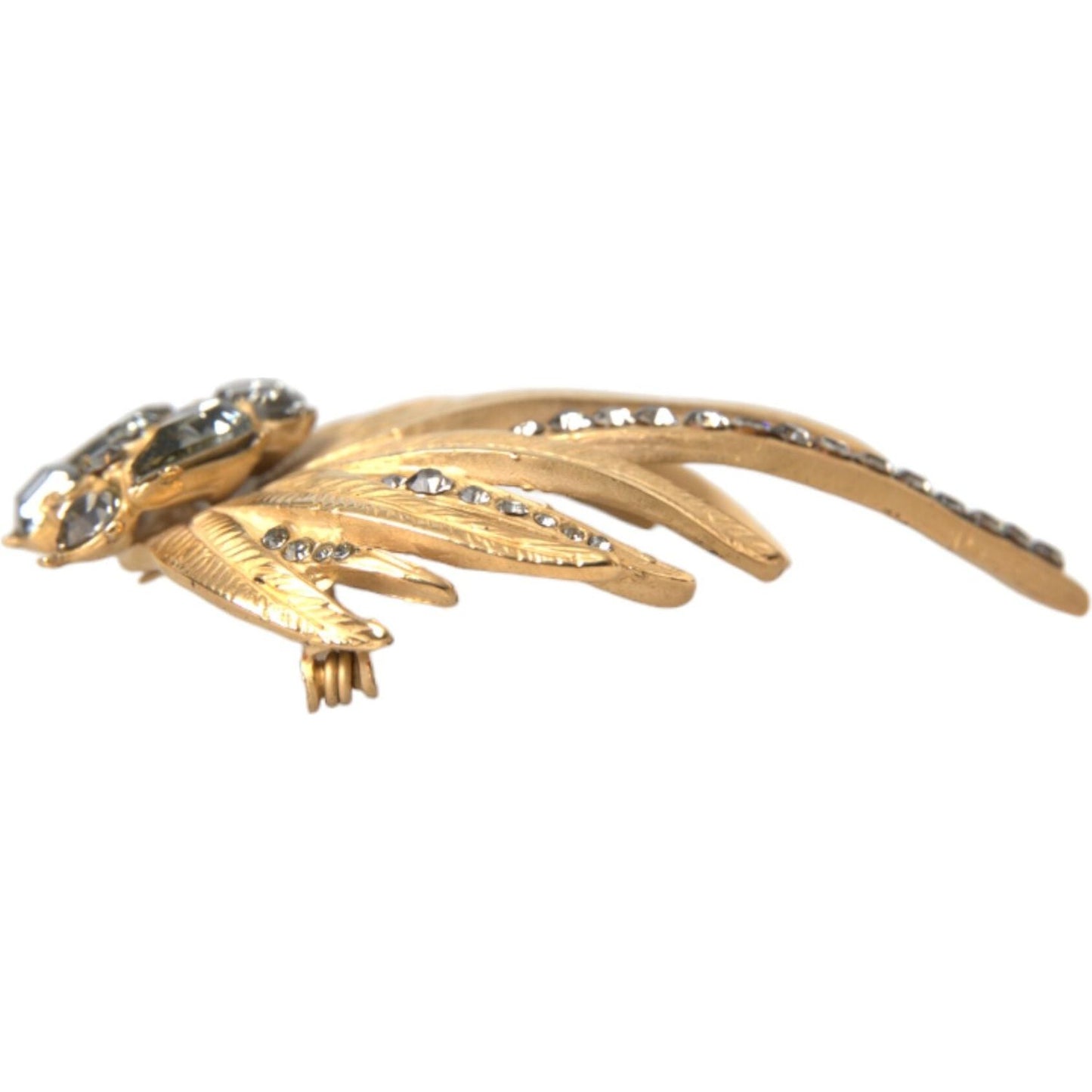 Dolce & Gabbana Gold Brass Leaf Crystal Embellished Brooch Pin Dolce & Gabbana