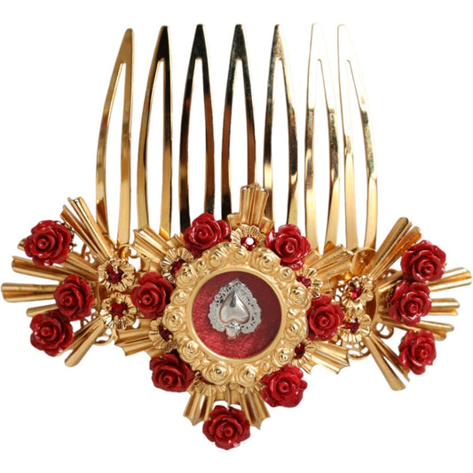 Gold Brass Crystal Heart Floral Hair Comb