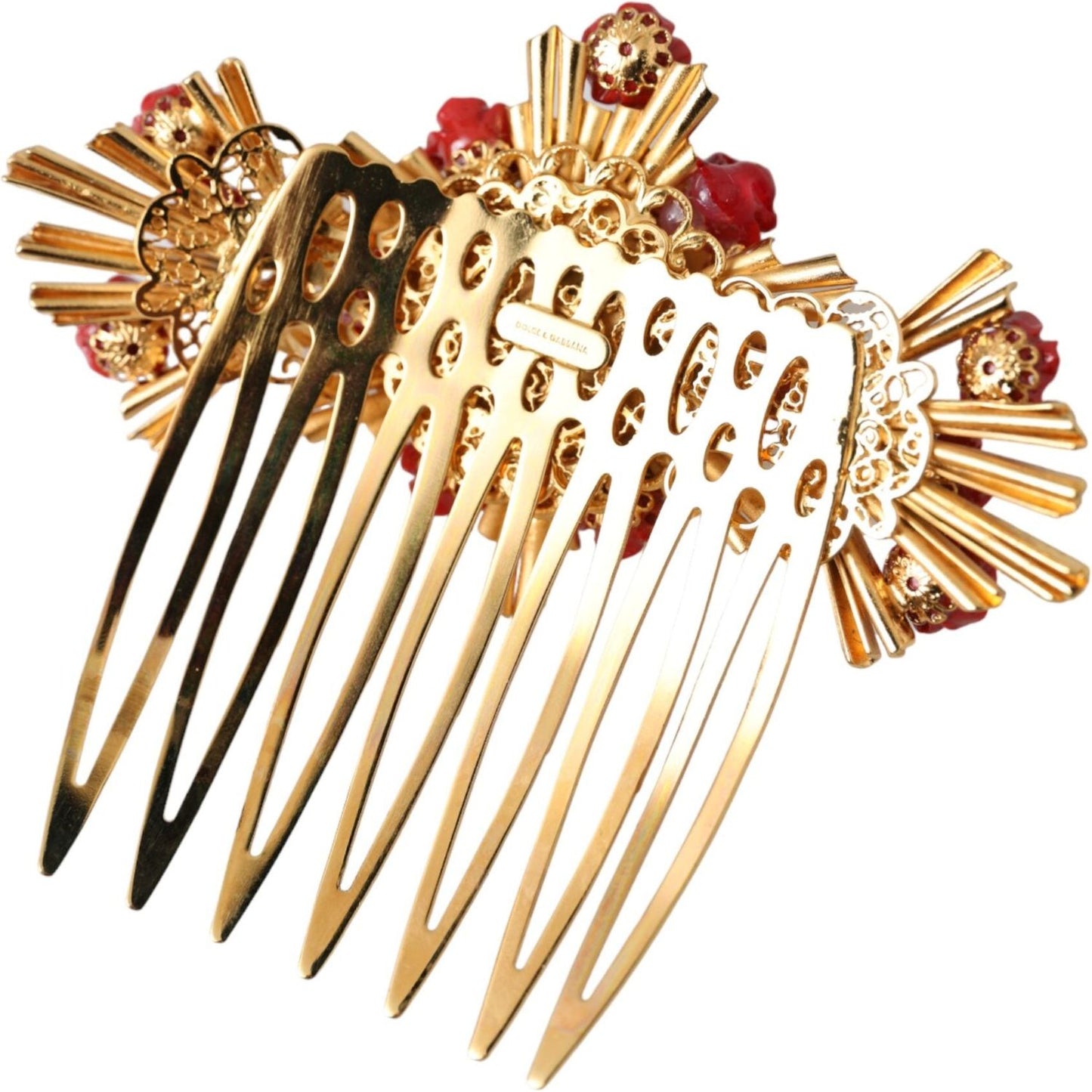 Dolce & Gabbana Gold Brass Crystal Heart Floral Hair Comb Dolce & Gabbana