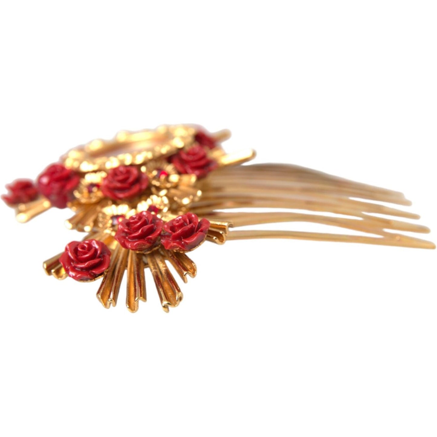 Dolce & Gabbana Gold Brass Crystal Heart Floral Hair Comb Dolce & Gabbana