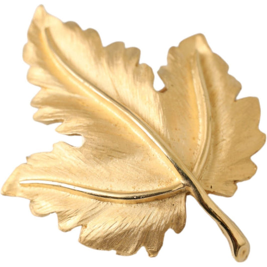 Gold Brass Leaf Embellished Women Brooch Pin