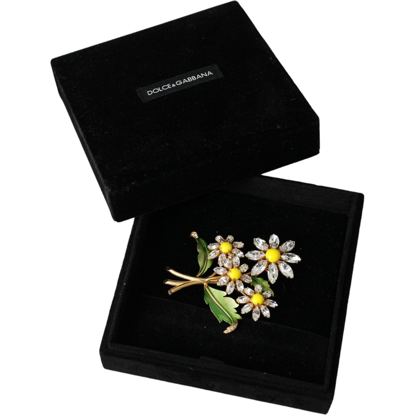 Dolce & Gabbana Gold Yellow Green Filigree Flower Crystals Brooch Pin Dolce & Gabbana