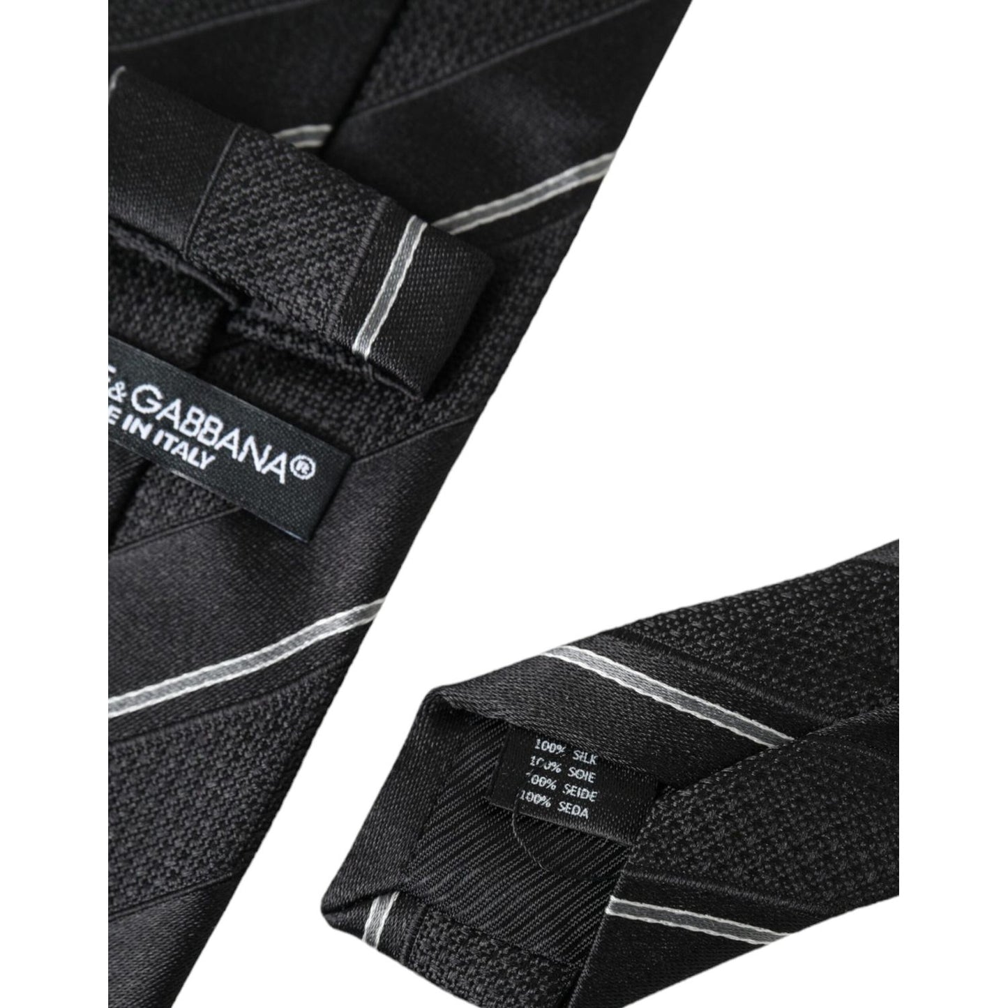 Dolce & Gabbana Black White Stripes Silk Adjustable Tie Dolce & Gabbana