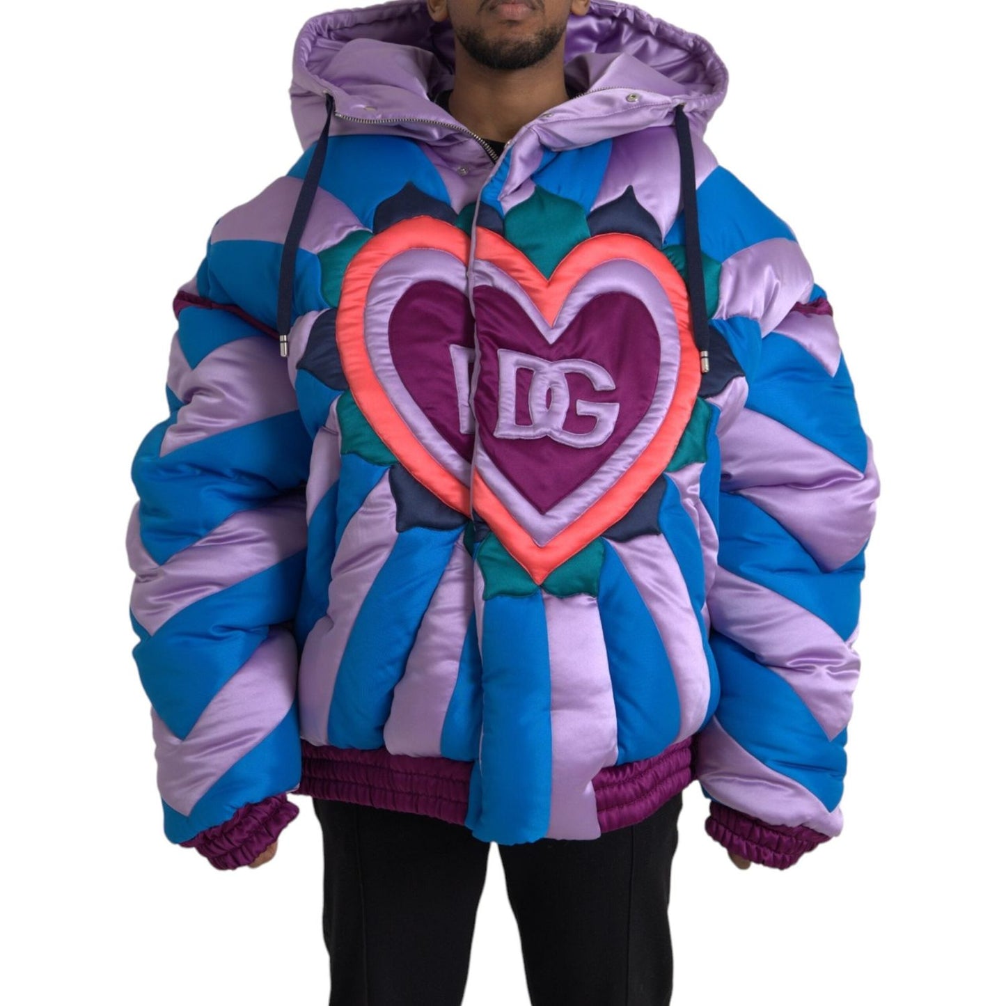 Dolce & Gabbana Multicolor Heart Logo Hooded Puffer Jacket Dolce & Gabbana