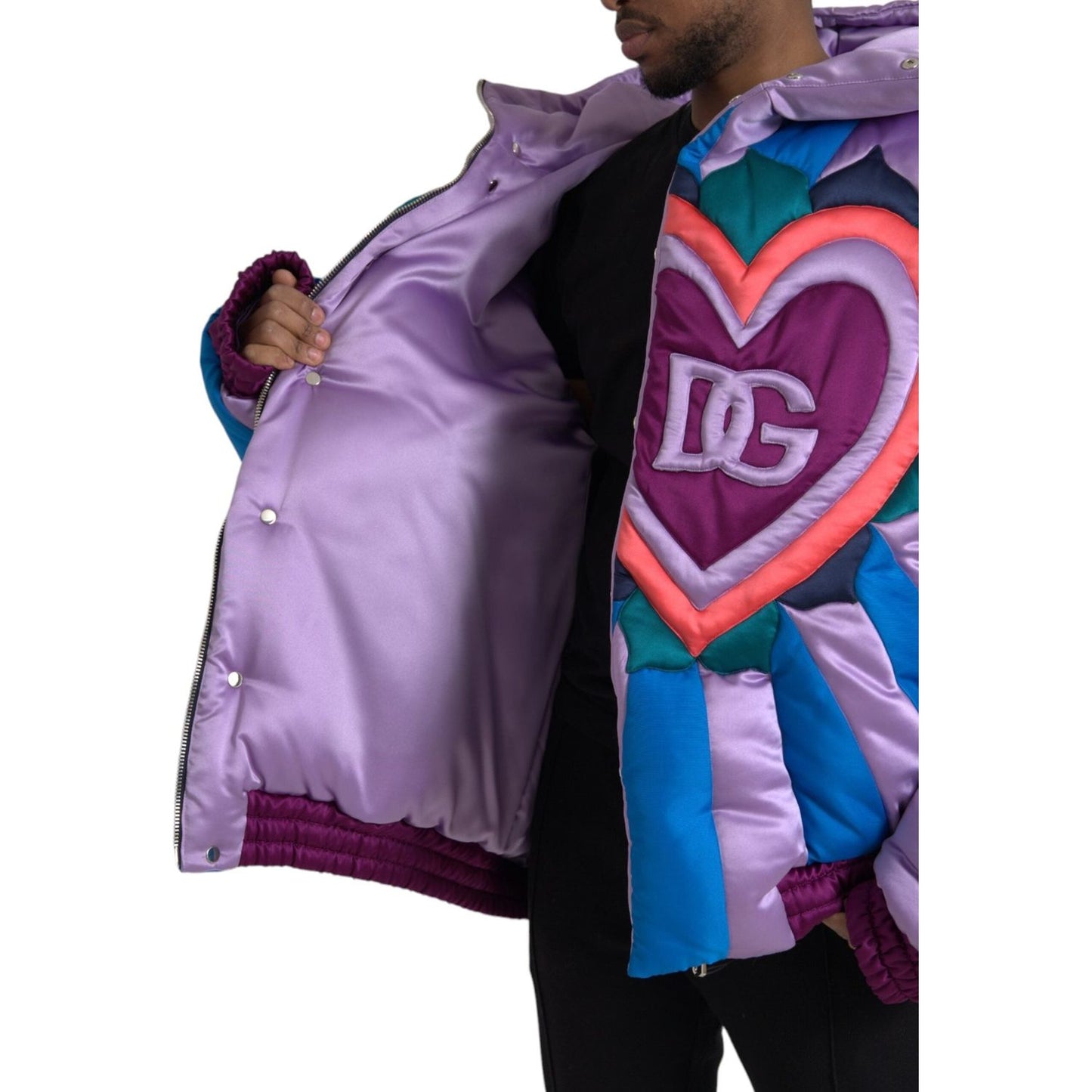 Dolce & Gabbana Multicolor Heart Logo Hooded Puffer Jacket Dolce & Gabbana